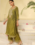 Front View of Apple Green Embroidered Kurta Set