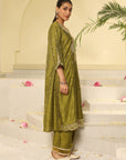 Side View of Apple Green Embroidered Kurta Set