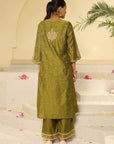 Back View of Apple Green Embroidered Kurta Set