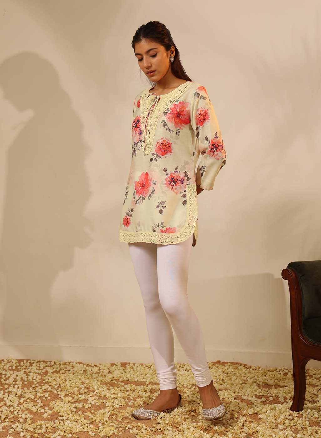 Light Yellow Floral Printed Tunic