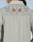 Green Embroidered Tunic for Women with Classic Collar
