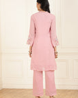 Pink Kurta Set with Floral Embroidery and Zari Work