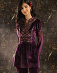 Purple Embroidered Velvet Tunic for Women