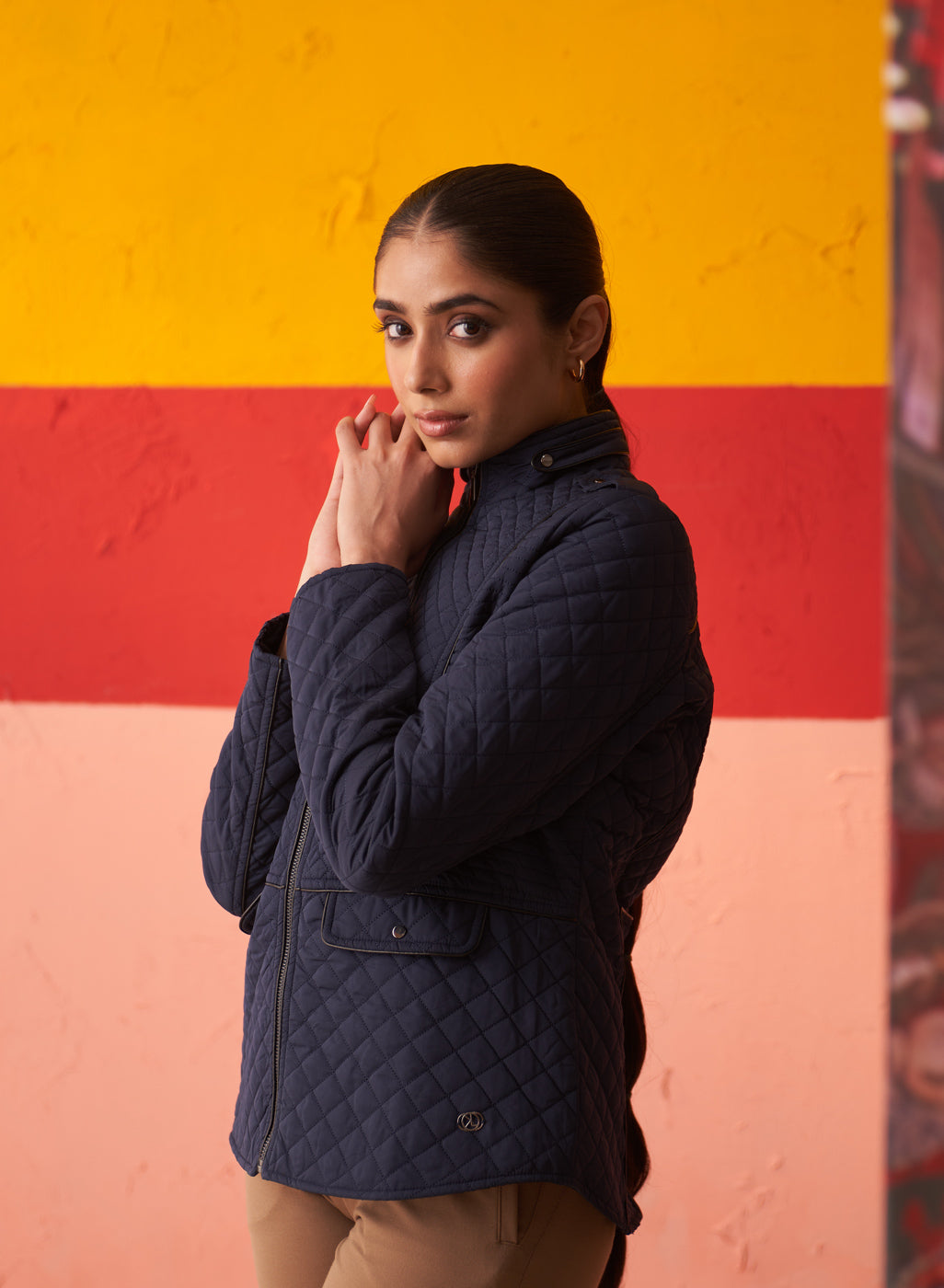 Navy Blue High-neck Quilted Jacket for Women – Lakshita