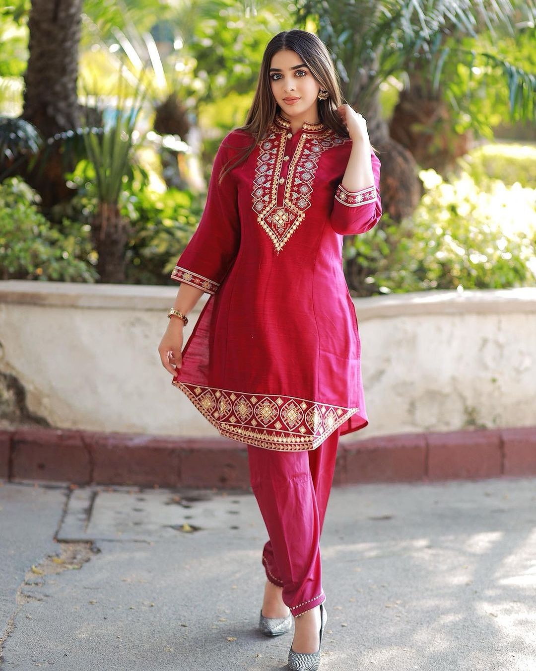 Rose Kaur in red ethnic co-ord set from Lakshita