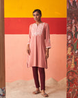 Pink Kurta for Women with Threadwork and Lace Detailing