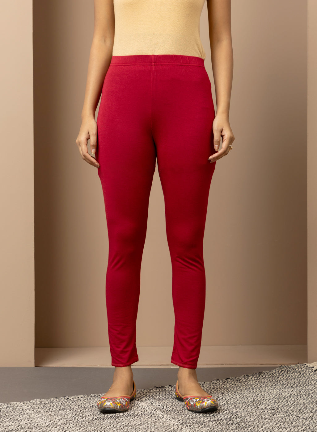 Farah Blood Red Viscose Lycra Leggings for Women – Lakshita