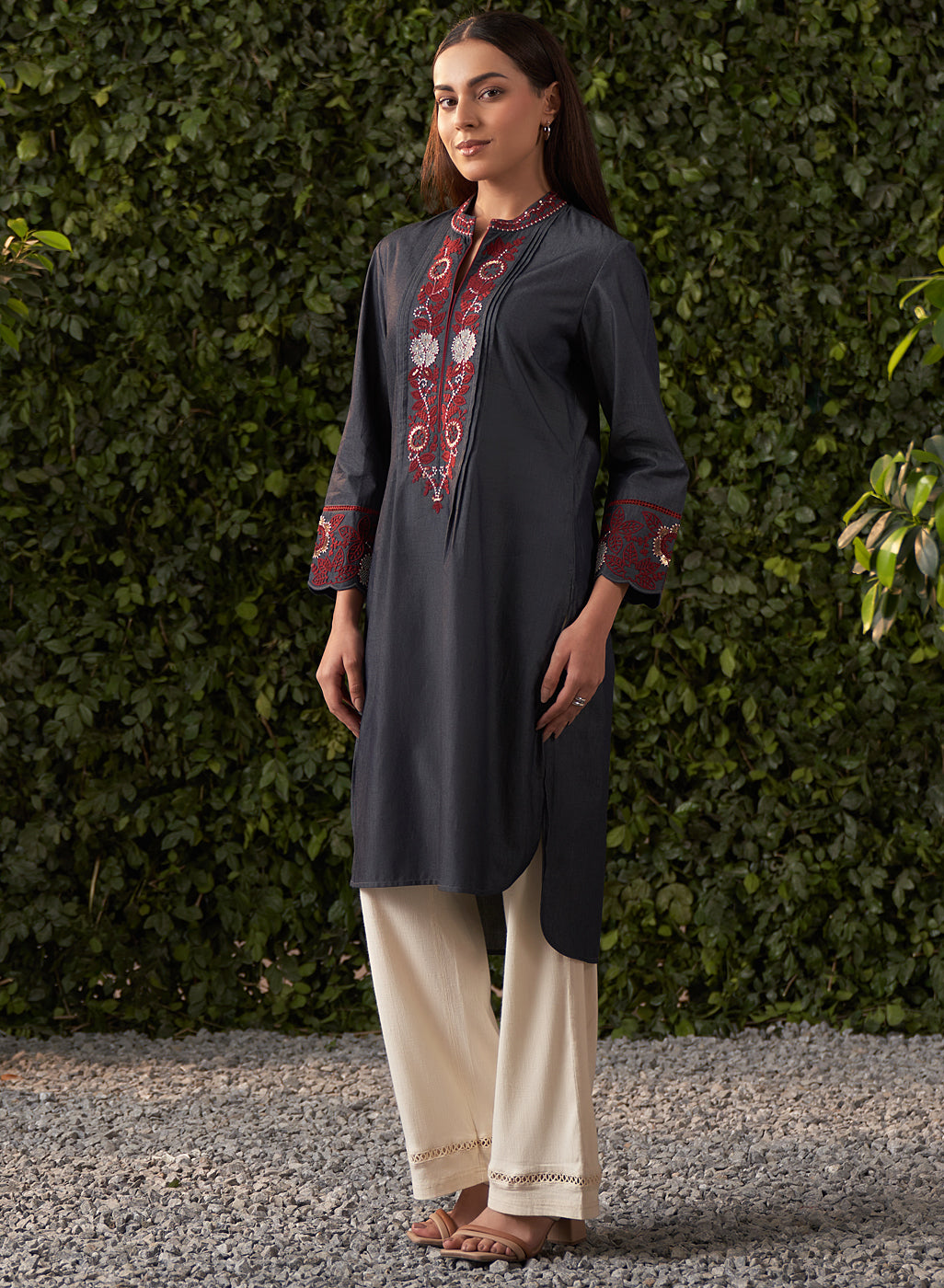 Dinah Denim Blue Embroidered Denim Designer Kurta for Women – Lakshita