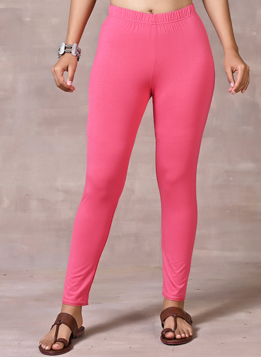 Farah Light Pink Viscose Lycra Leggings for Women – Lakshita