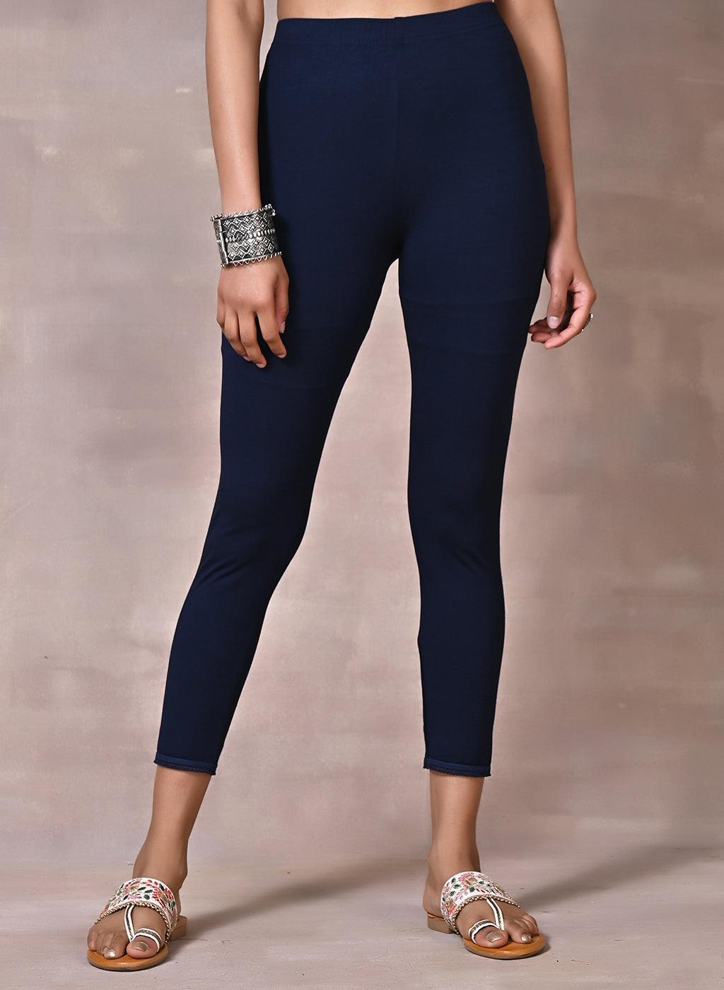 Farah Navy Blue Viscose Lycra Leggings for Women – Lakshita