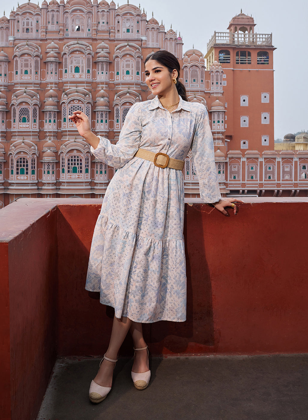 Pakeezah Cream with Smoky Blue Embroidered Schiffli Indo-western Dress Lakshita Pakeezah Cream with Smoky Blue Embroidered Schiffli Indo-western Dress Lakshita