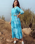 Rinaz Turquoise Printed Viscose Georgette Indo-western Dress for Women