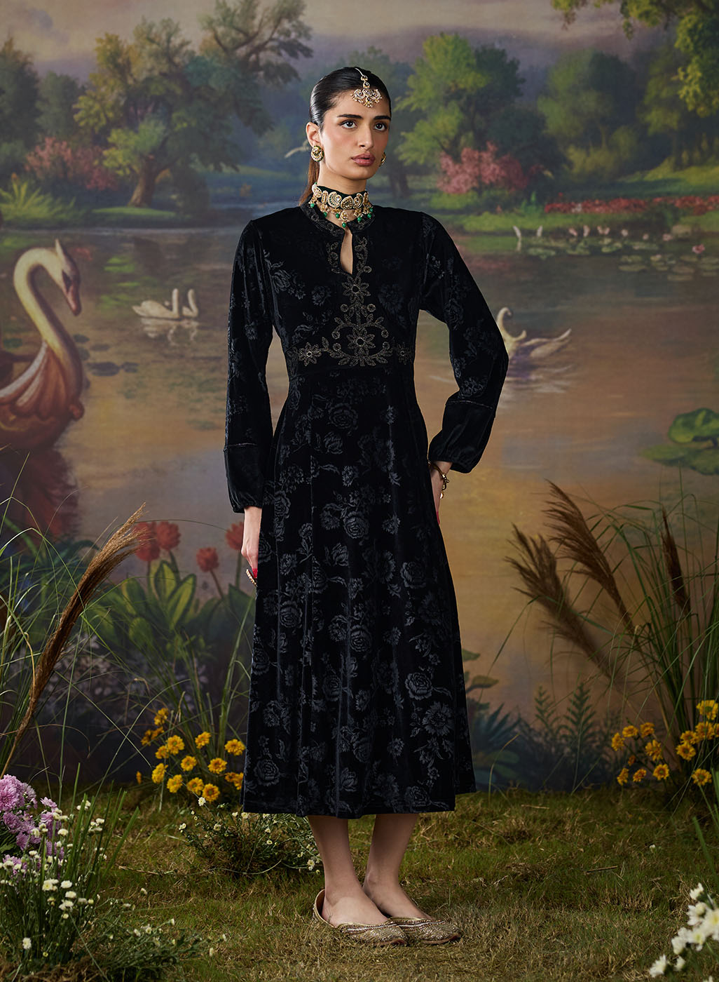 Eve Black Embossed Velvet Dress Lakshita Eve Black Embossed Velvet Dress Lakshita
