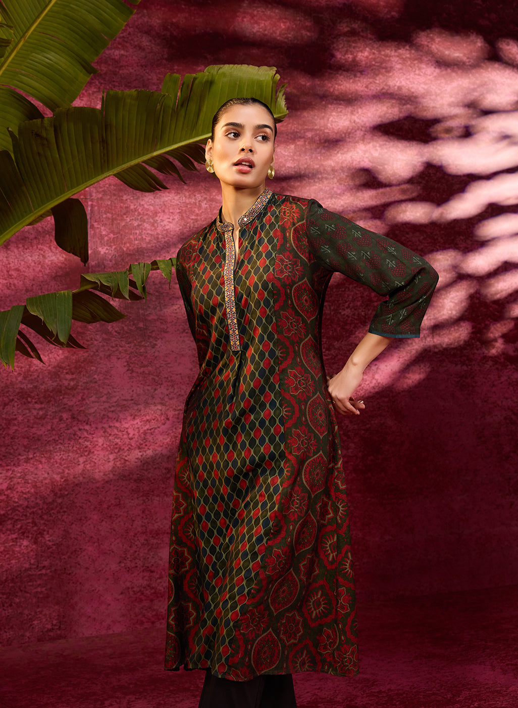 Taara Bottle Green Printed Viscose Silk Indo-Western Dress for Women Lakshita Taara Bottle Green Printed Viscose Silk Indo-Western Dress for Women Lakshita