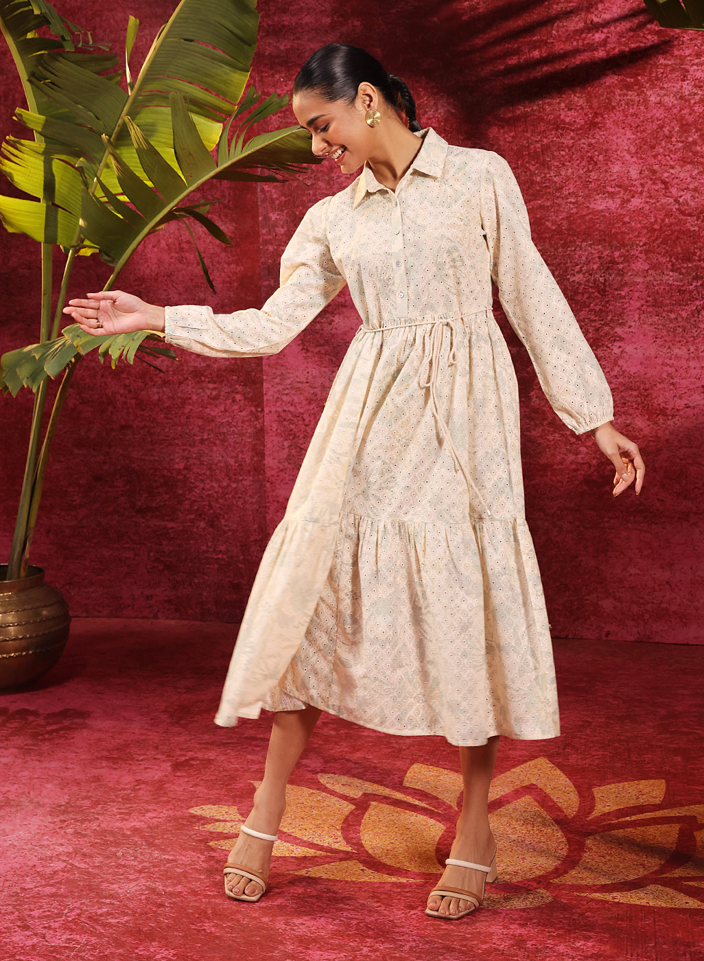 Pakeezah Cream with Green Embroidered Schiffli Indo-western Dress Lakshita Pakeezah Cream with Green Embroidered Schiffli Indo-western Dress Lakshita