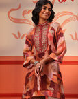 Kinza Terracotta Brown Crepe Printed Long Top for Women