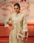 Misbah Basil Green Printed Cotton Linen Kurta Set for Women