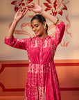 Rinaz Fuchsia Pink Printed Viscose Georgette Indo-western Dress for Women