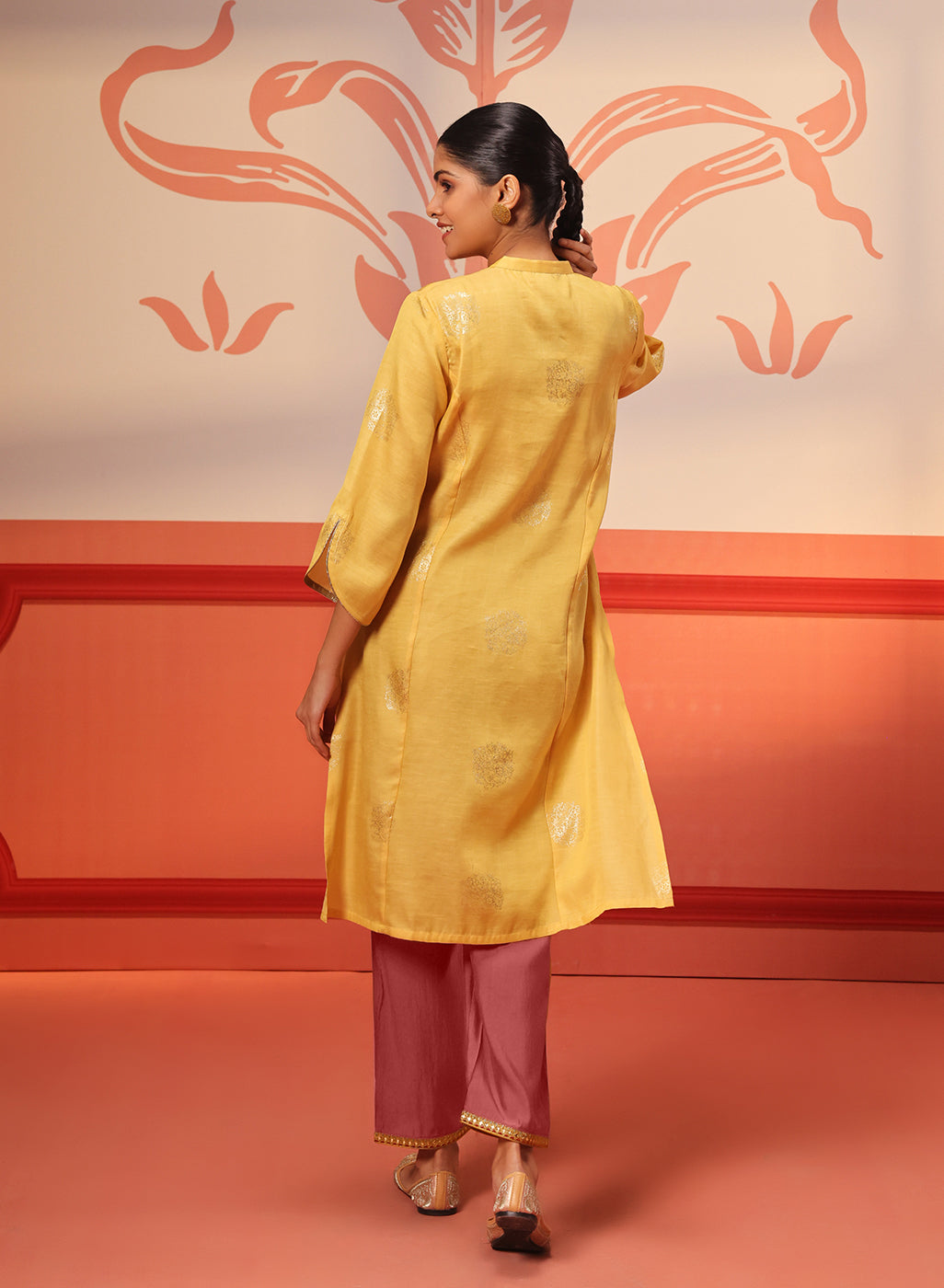 Rumi Bright Yellow Printed Tunic Set for Women
