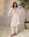 Aisha Ivory Embroidered Cotton Designer Kurta Set for Women