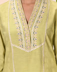 Mehnaz Green Embroidered Cotton Linen Kurta Set for Women