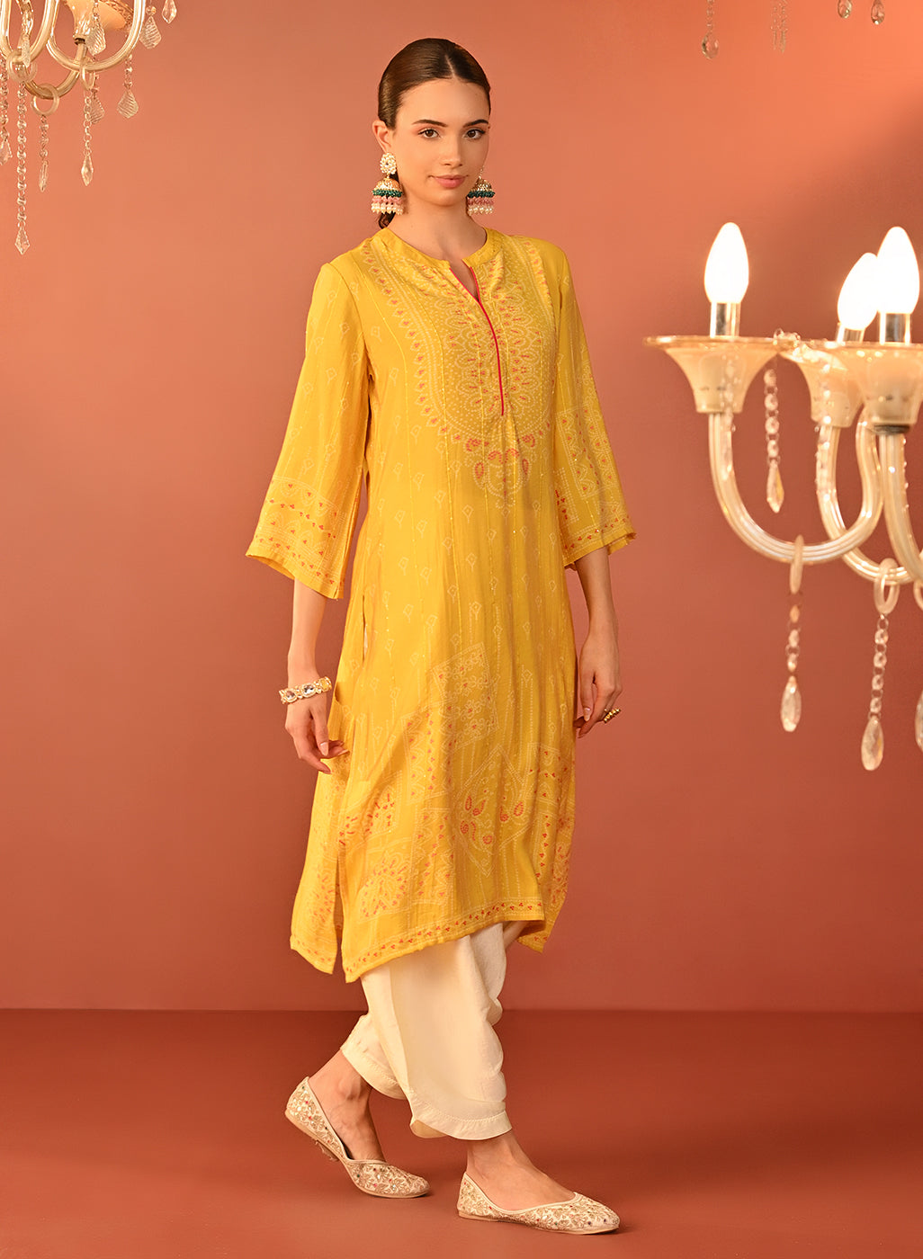 Dania Yellow Long Printed Viscose Kurta for Women – Lakshita