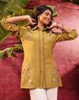 Hania Chartreuse Embroidered Cotton Silk Shirt for Women