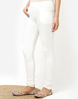Ivory Solid Elastic Jegging with Pocket and Rivets Detailing