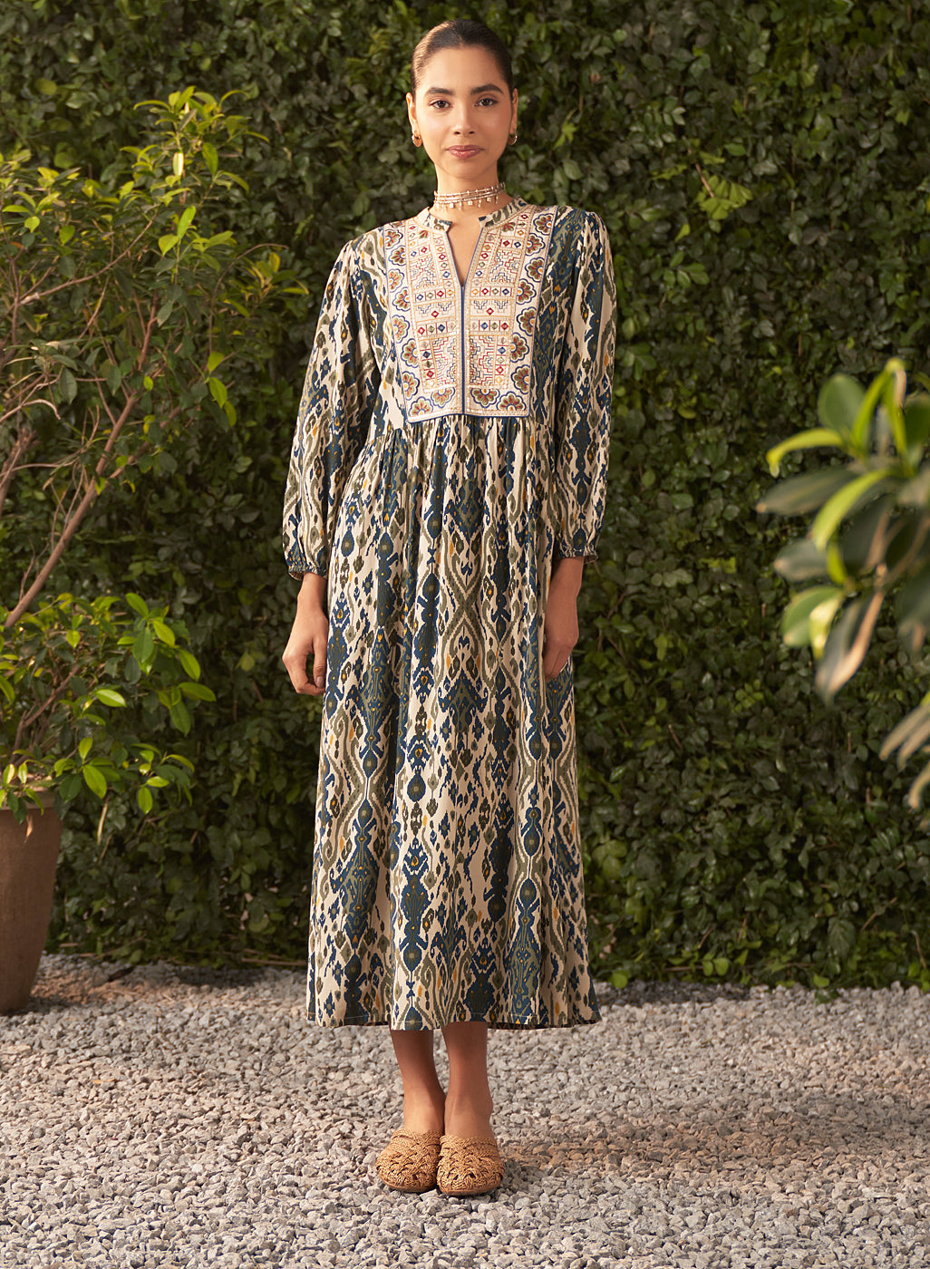 Mayla Blue Printed Rayon Flared Dress for Women – Lakshita