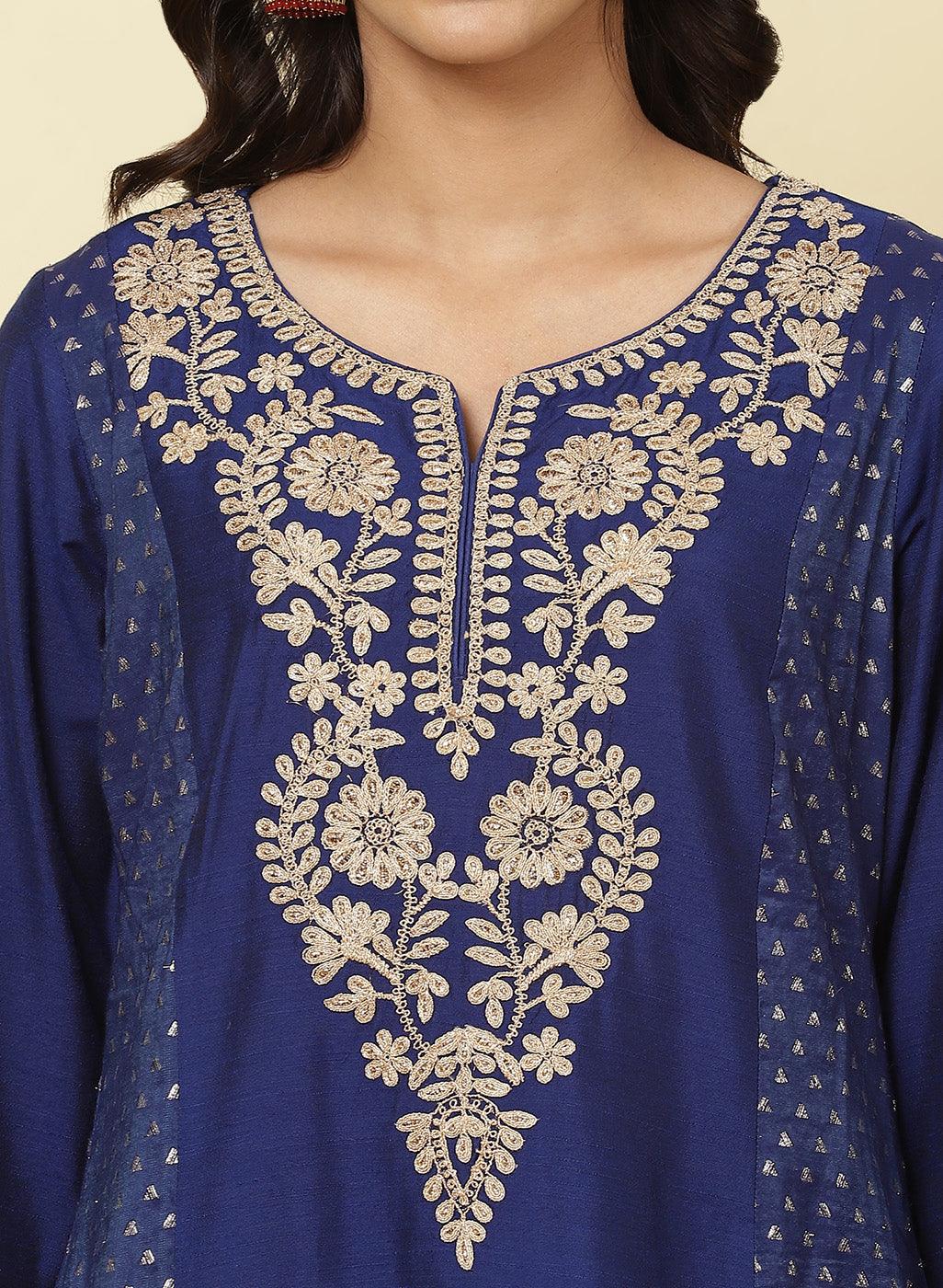 Imperial Blue Jashn Embroidered Kurta - Lakshita