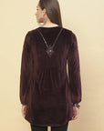 Back View of The Antique Mauve Embroidered Velvet Tunic With Sequins for Women