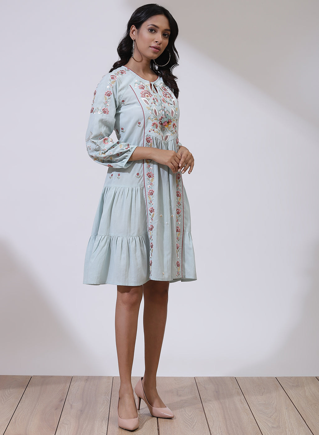 Light Blue Dusk till Dawn Collection Dress With Heavy Embroidery