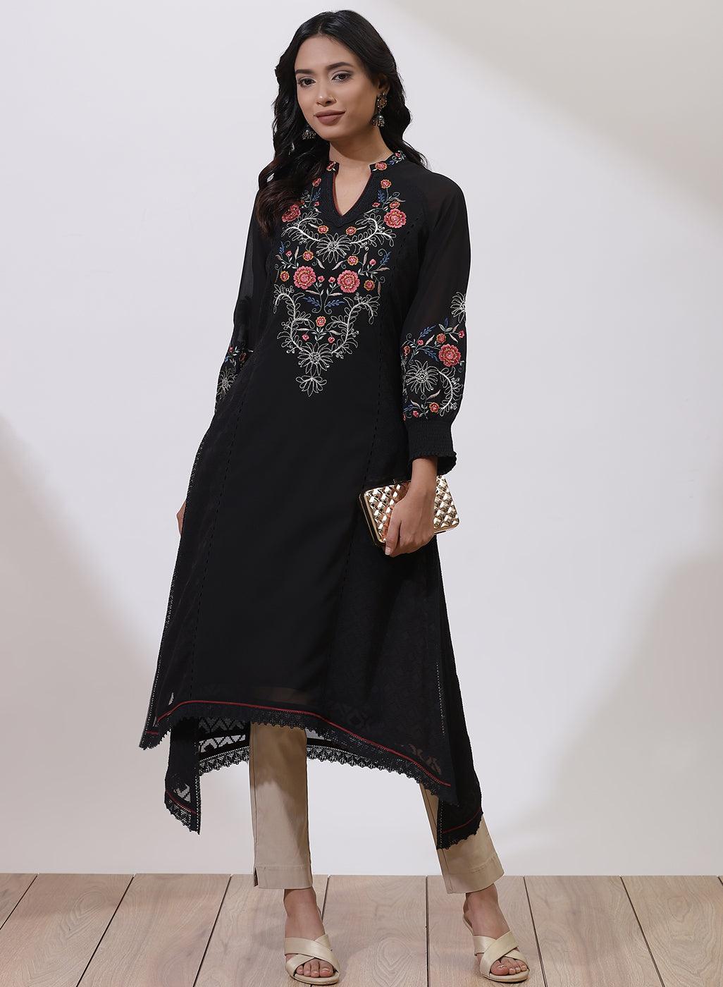 Black Kurta With Intricate Embroidery - Lakshita