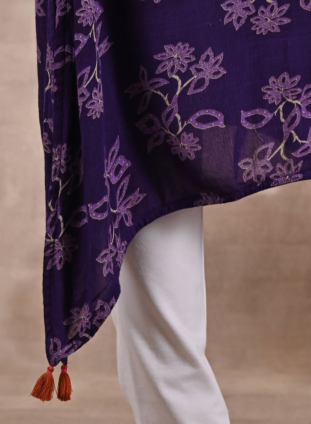 Purple Floral Print Dhaage Collection Kurta With Embroidery