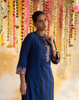 Blue Solid Kurta Set With Embroidery - Lakshita