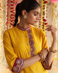 Sunset Yellow Solid Kurta Set With Embroidery - Lakshita