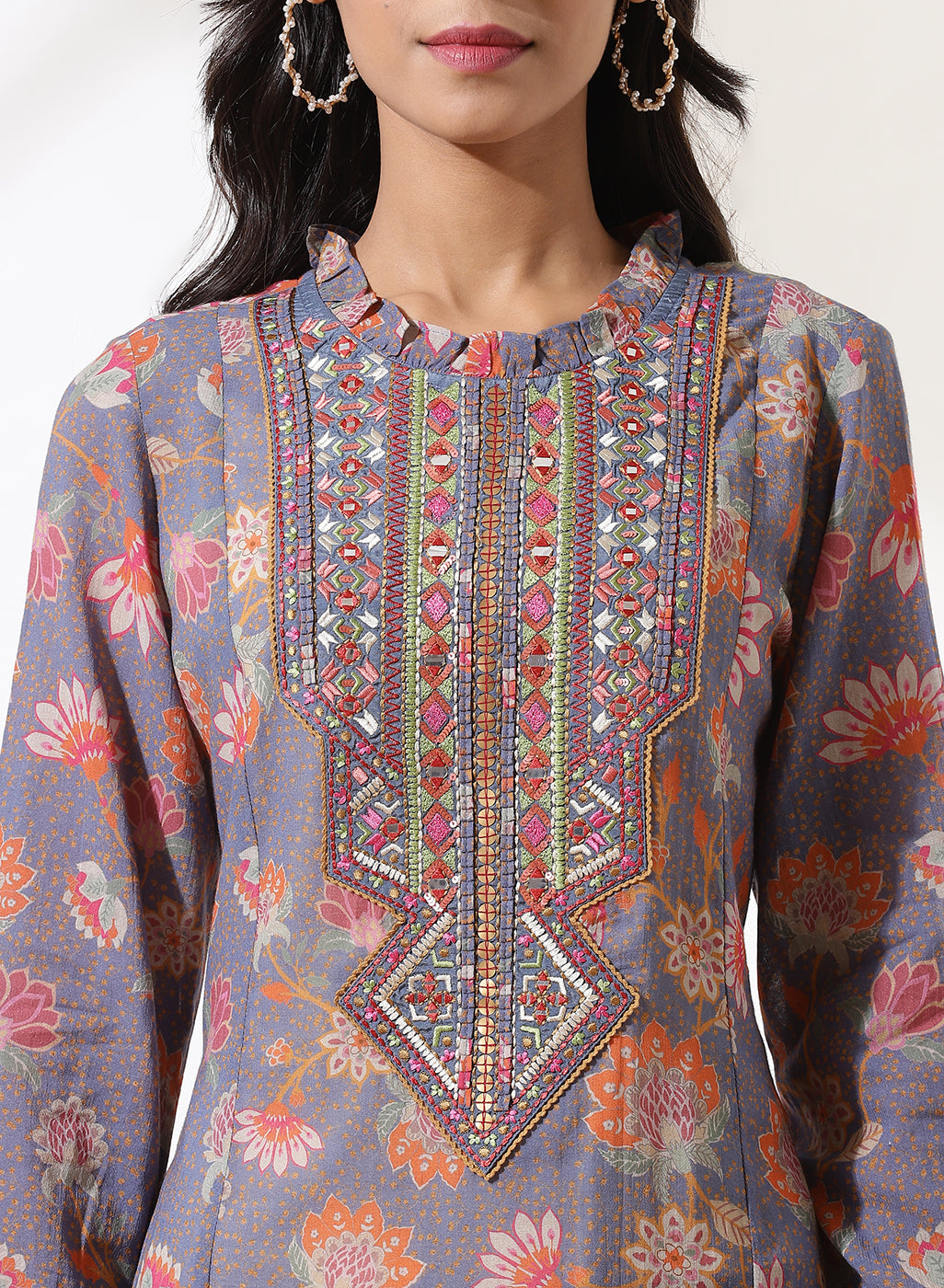 Lavender Dhaage Collection Printed Kurta With Embroidery