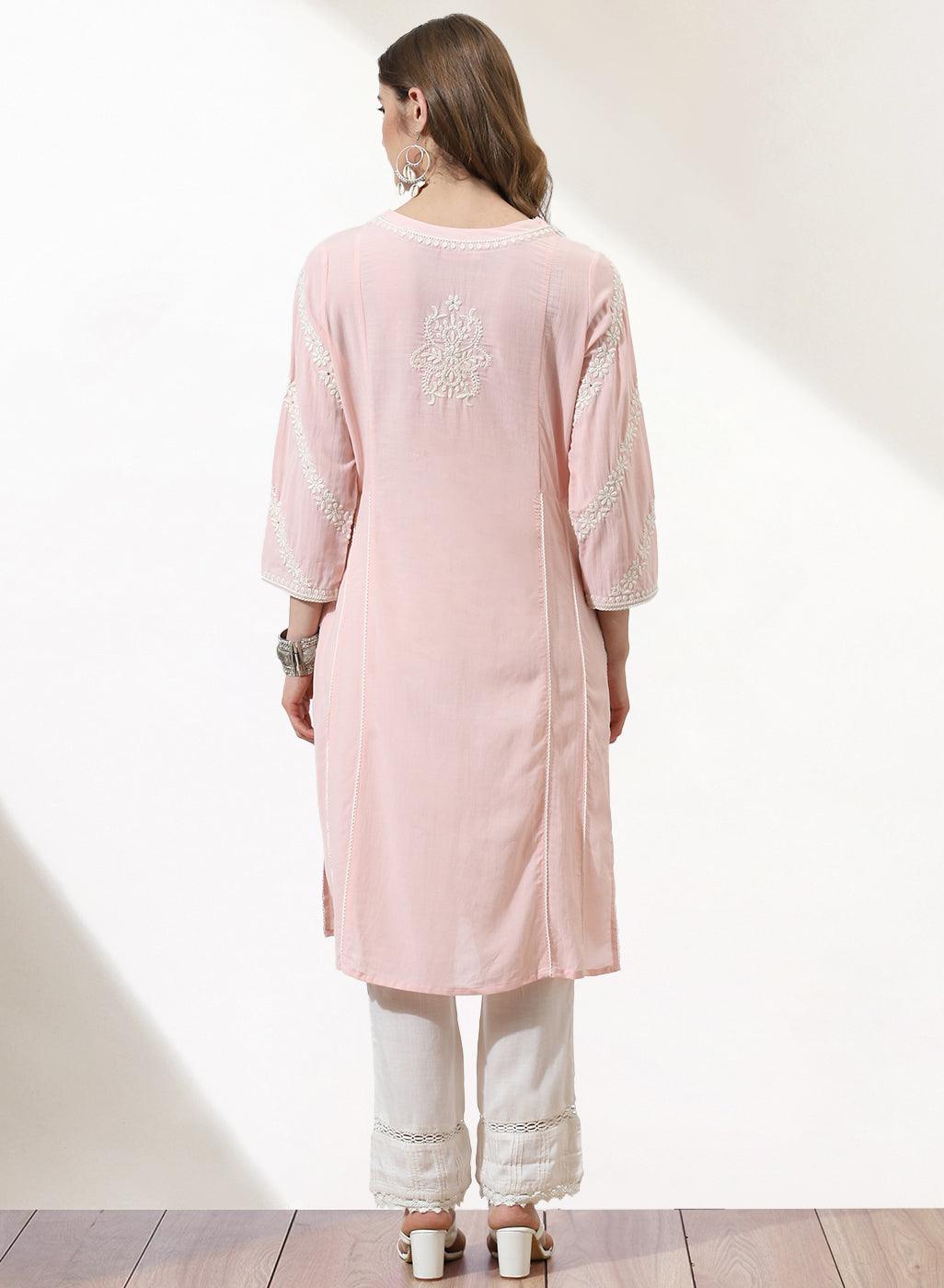 Pink Embroidered Nargis Kurta - Lakshita