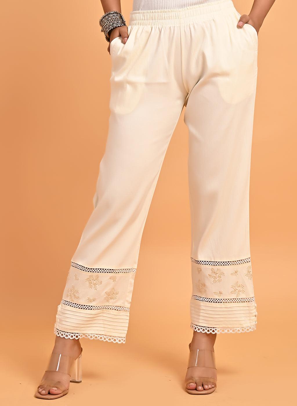 Ivory Plazzo with Hem Detail-22SPT0386-12 – Lakshita