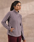 Lavender Spread-neck Fleece Jacket with Zip-Closure - Lakshita