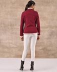 Maroon Zip-front High-neck Fleece Jacket with Pockets - Lakshita