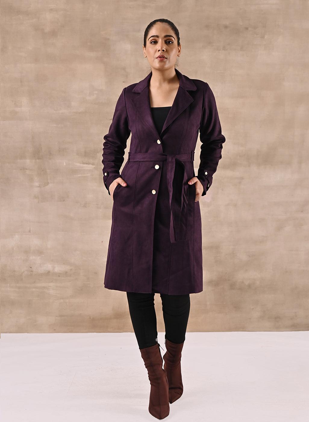 Purple Full Sleeve Tie Belt Trench Coat-22WLWC0432-14 – Lakshita