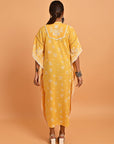 Yellow Cotton Printed Kaftan Kurta with Embroidery - Lakshita