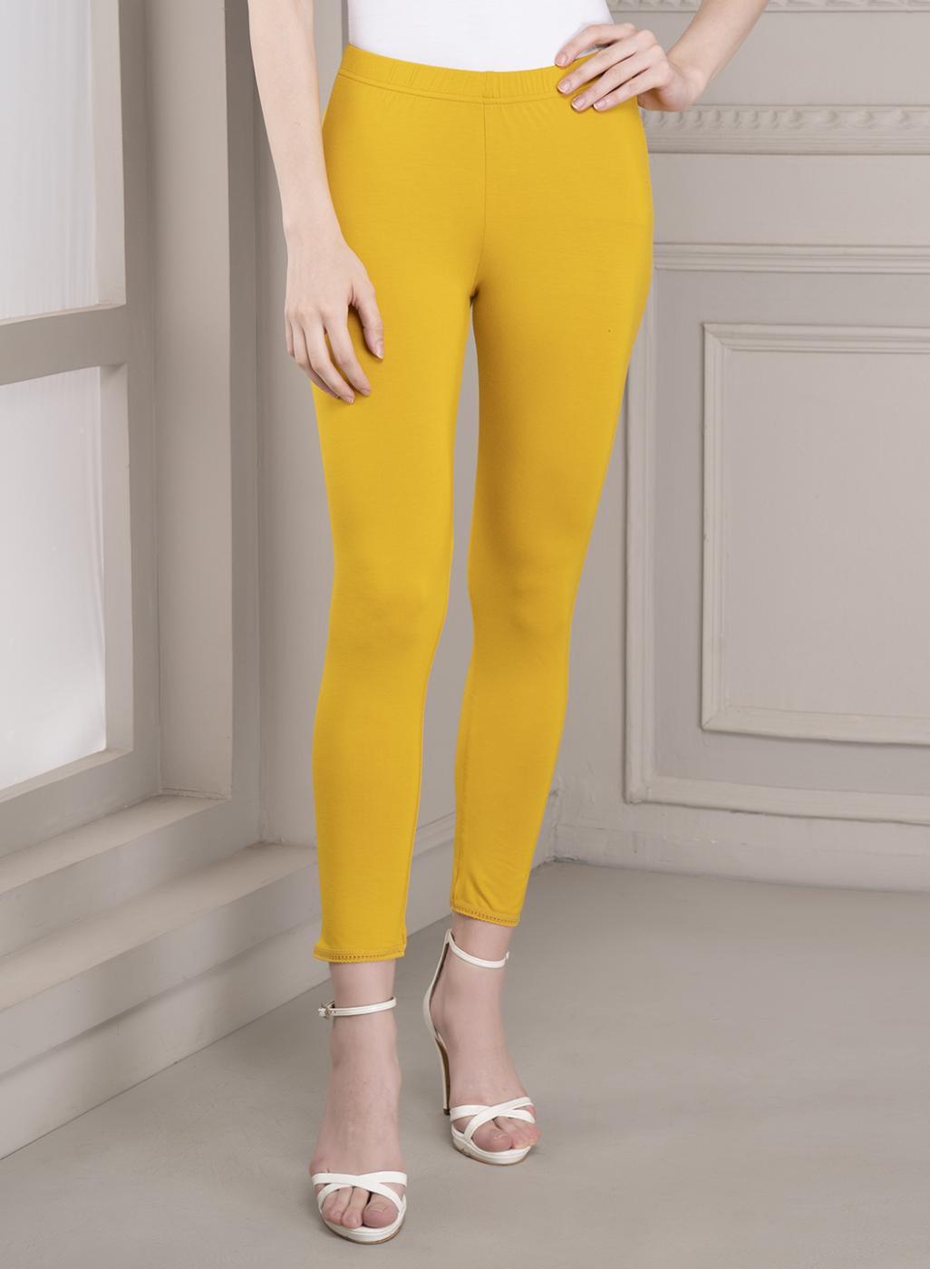 Farah Yellow Viscose Lycra Leggings for Women - Main Image