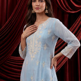 Spa Embroidered Chanderi A-Line Suit Set
