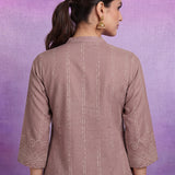 Pink Pure Cotton Bandhani Print Straight Kurta with Mirror Embroidery & Palazzo Set