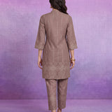 Pink Pure Cotton Bandhani Print Straight Kurta with Mirror Embroidery & Palazzo Set
