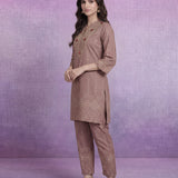 Pink Pure Cotton Bandhani Print Straight Kurta with Mirror Embroidery & Palazzo Set