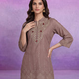 Pink Pure Cotton Bandhani Print Straight Kurta with Mirror Embroidery & Palazzo Set