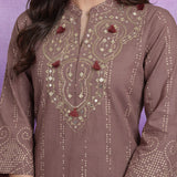 Pink Pure Cotton Bandhani Print Straight Kurta with Mirror Embroidery & Palazzo Set